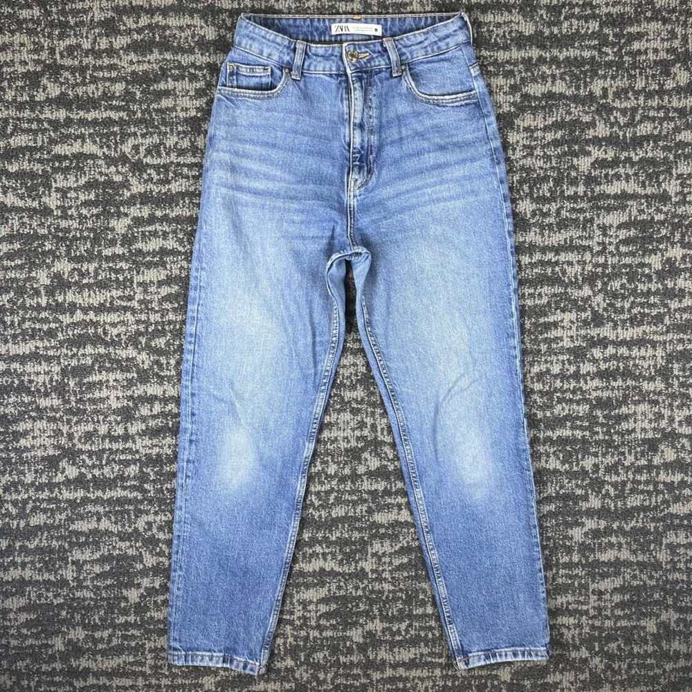 Zara Mom Jeans Womens 6 Medium Wash Blue High Waisted Tapered Denim Z1975